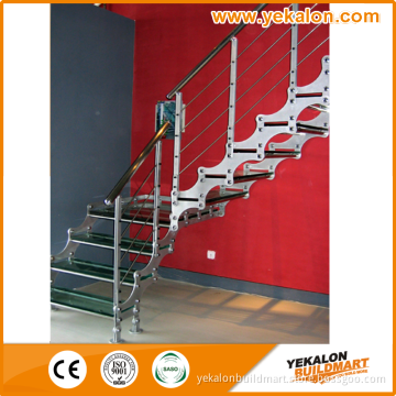 Yekalon 2016 Indoor Modern L-shaped Straight Metal Glass Staircase